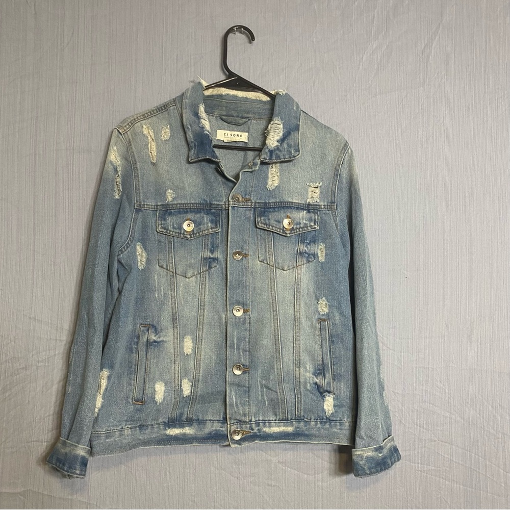 Ci Sono Light Blue Distressed Denim Jacket